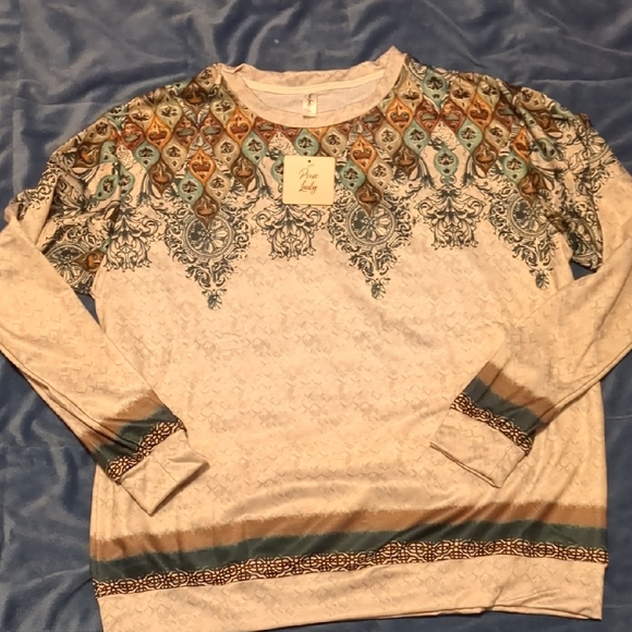 Pixie Lady Boho Chic Long Sleeve Top in Blue,Green, Brown - Picture 1 of 4